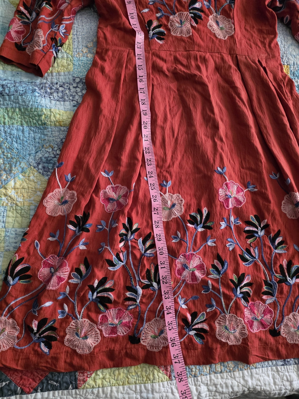 Rust Floral Embroidered Women’s Dress - Picture 6 of 6